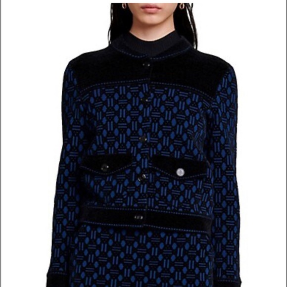 Maje Meveillon Velvet-Trim Two-Tone Cardigan - Picture 1 of 3